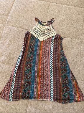 No Comment Crochet Boho Mini Dress - Multicolor
